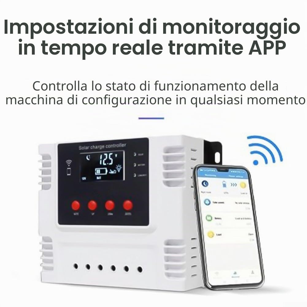 Regolatore di carica solare, app WiFi regolabile, grande schermo LCD per MPPT, regolatore intelligente per pannelli solari con doppia porta USB (40A)