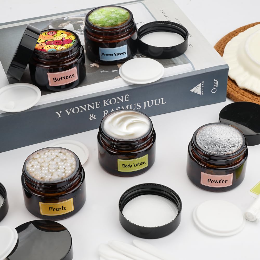 6 Pezzi Vasetto per Crema in Vetro 50 ml Barattoli di Vetro Ambrato Contenitore Crema Contenitori Cosmetici Contenitori Creme da Viaggio Barattoli per Crema per Cosmetici, Lozioni, Oli Essenziali