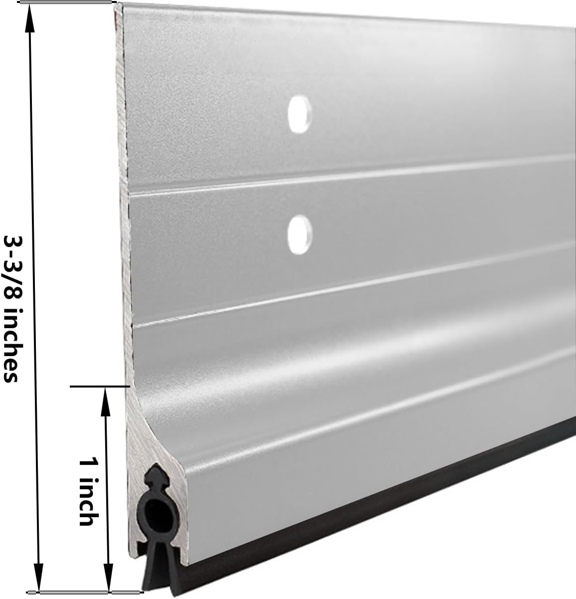 Door Metal Draft Stopper 36 inches Aluminum Mouse Blocker with Rubber Sweep Seal for Stop Under Doors Drafty Cover 2-3/8 inch Gap, 3-3/8"x36" Silver