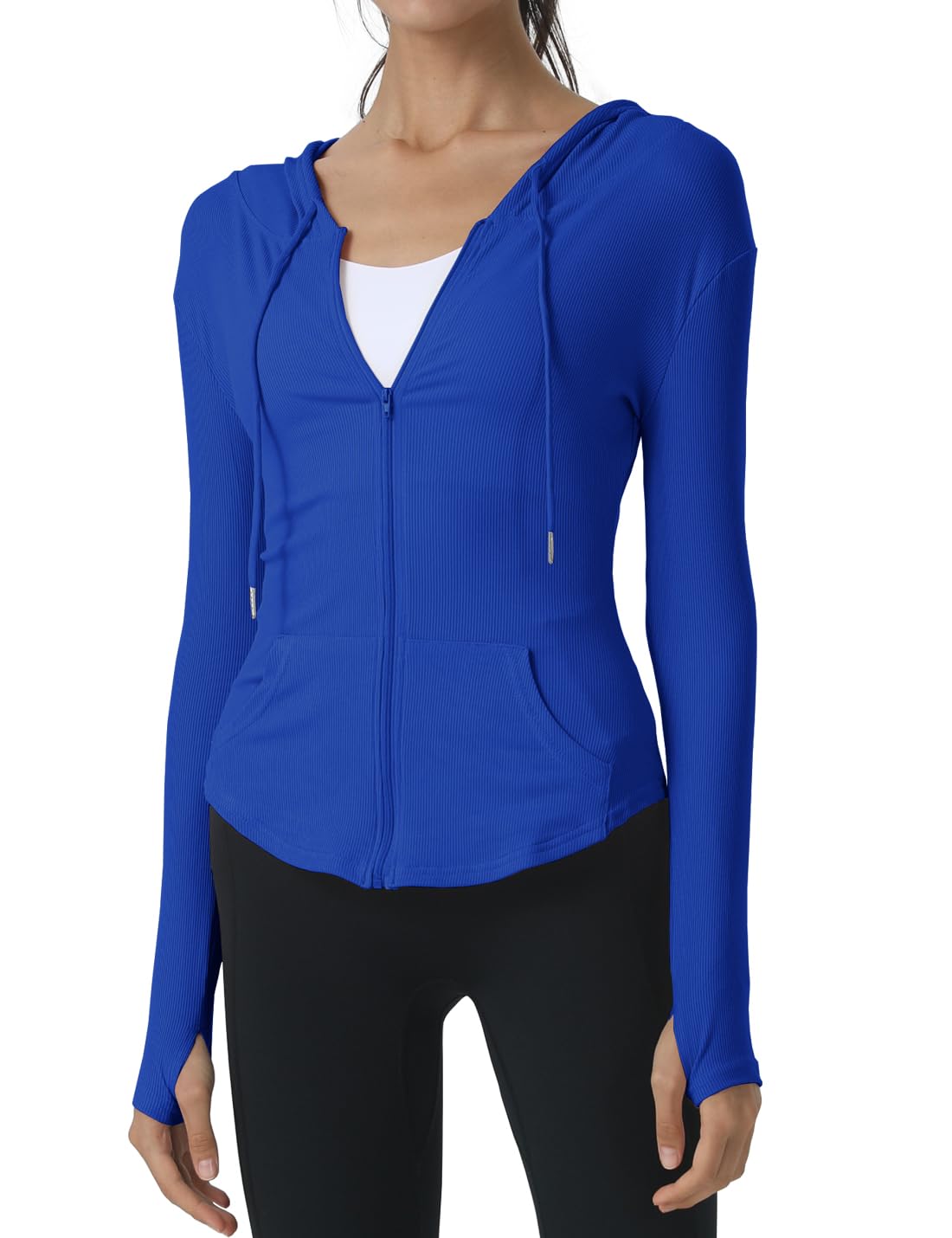 Locachy Womens Slim Fit Full Zip Hoodie Athletic Jacket Yoga Workout Running Jackets with Thumb Holes