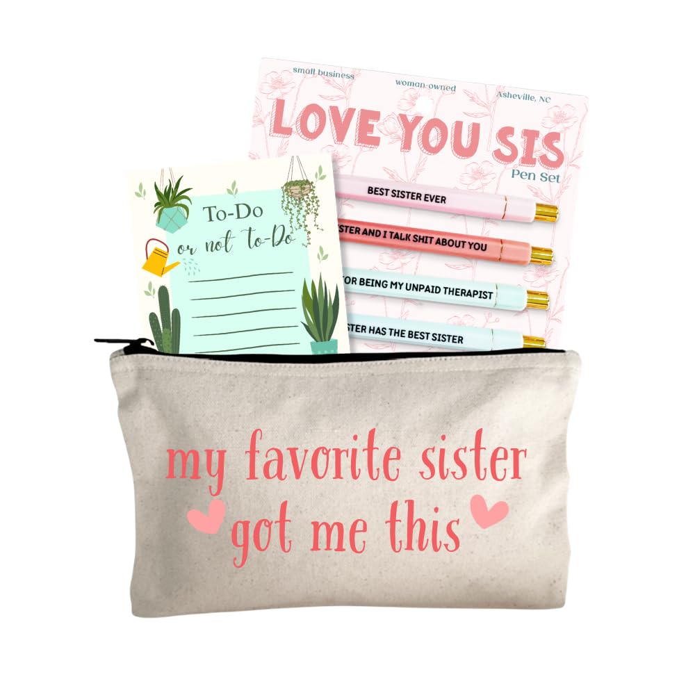 Moonlight Makers Funny Office Supplies Gift Set - Love You Sis Pen Set, To Do Or Not To Do Notepad, Favorite Sister Zipper Pouch - Cute Stationery Sets for Women, Funny Gifts for Friends and Coworkers