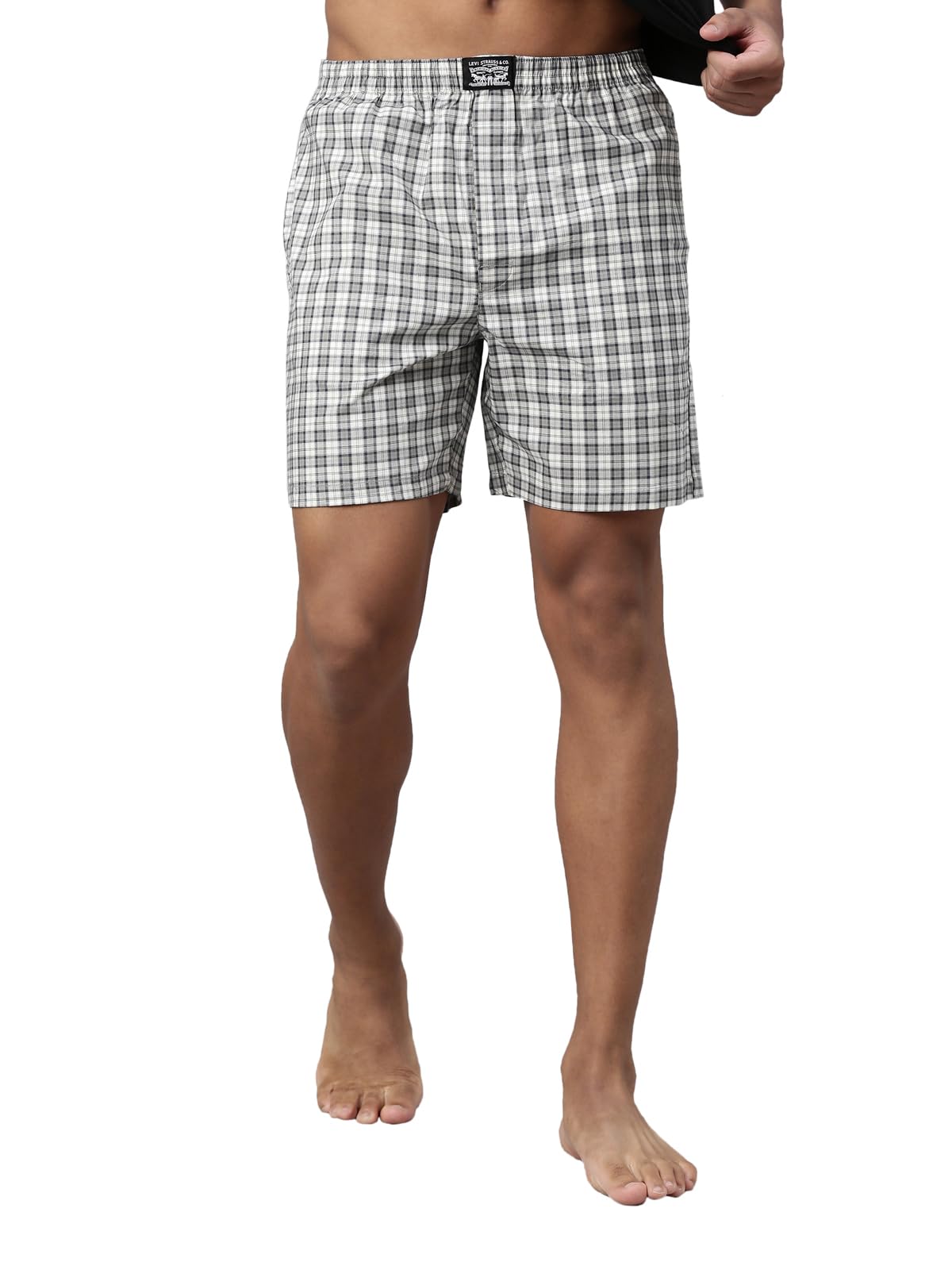 024 Men's Premium Soft Cotton Woven Checkered Boxer Shorts - Mid Rise, Inner Elastic Waistband with Side Pocket (Pack of 1)