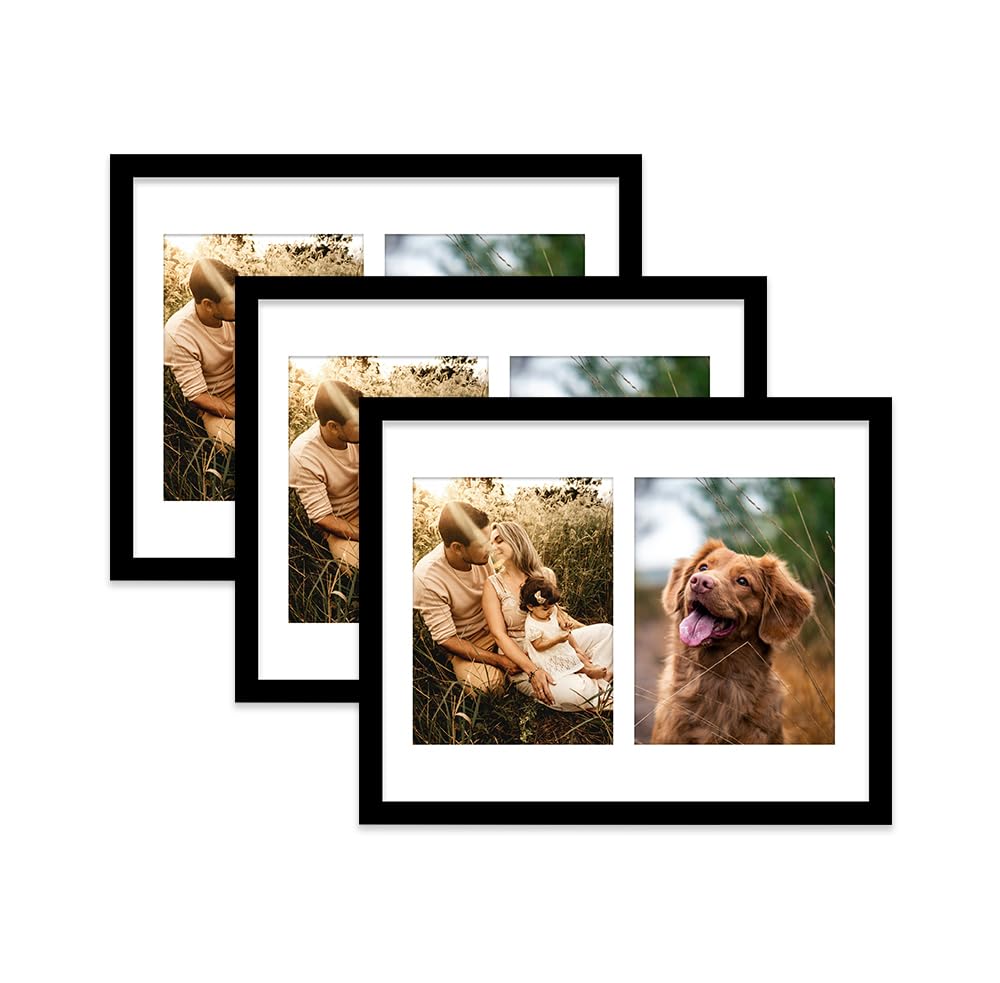 Black Multi Photo Frame - Holds 2 x 8x6 Pictures, Family Collage Picture Frame for Wall Display, 14x11 Frame size, Set of 3