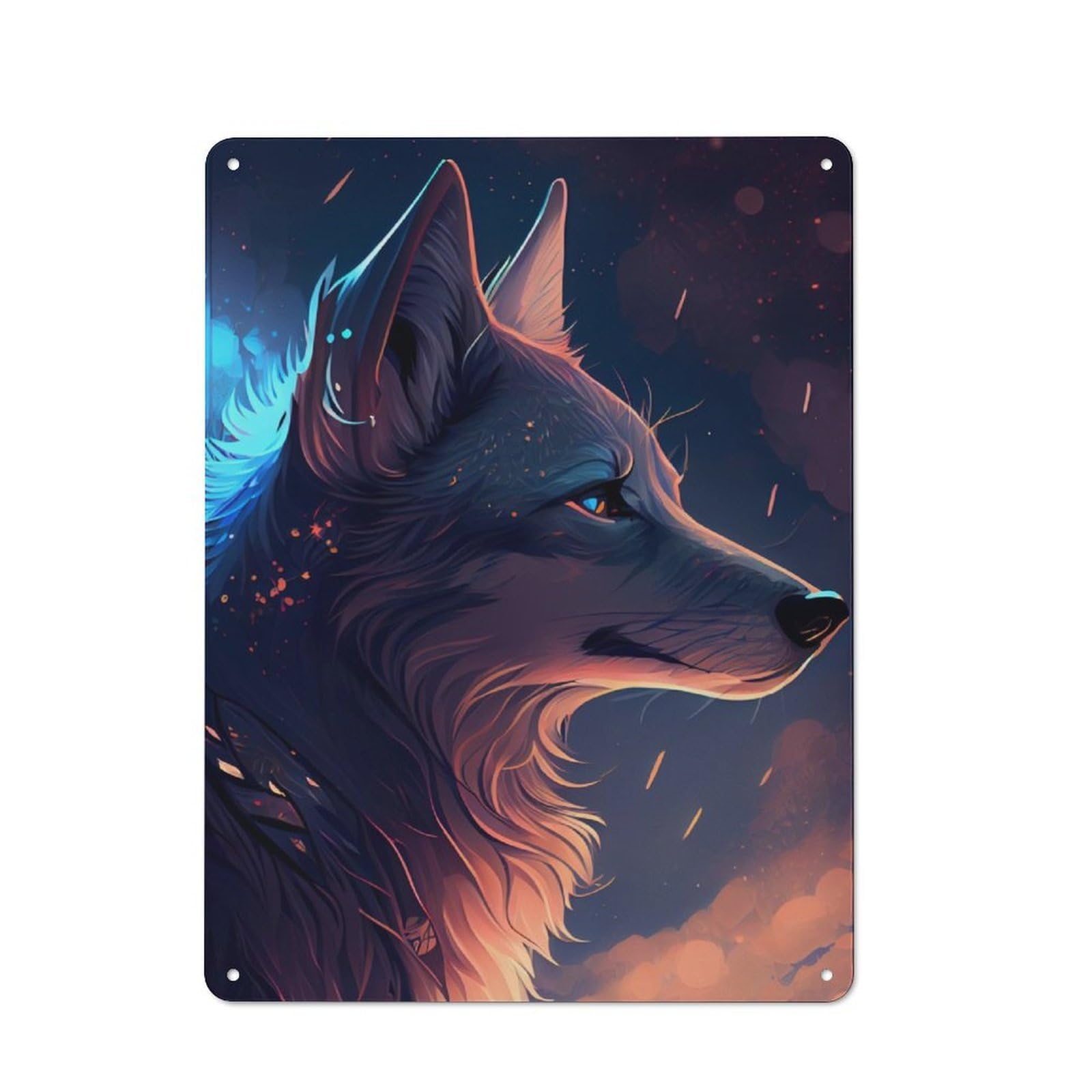 Junmoney Wolf Animal Fantasy Tin Wall Plaque 40X30cm With For Kitchen Or Home Bar, Suited To Kitchen Decor Lovers