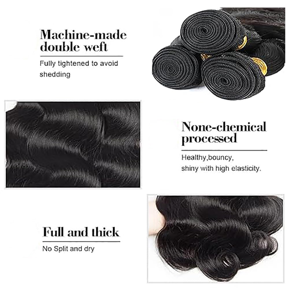 Human Hair Bundles Menschliche Haarverlängerung #1B Natural Black Color Body Wave Echthaar Tressen Human Hair Extension 3 Bundles Totaling 300 Grams 20 22 24 Zoll