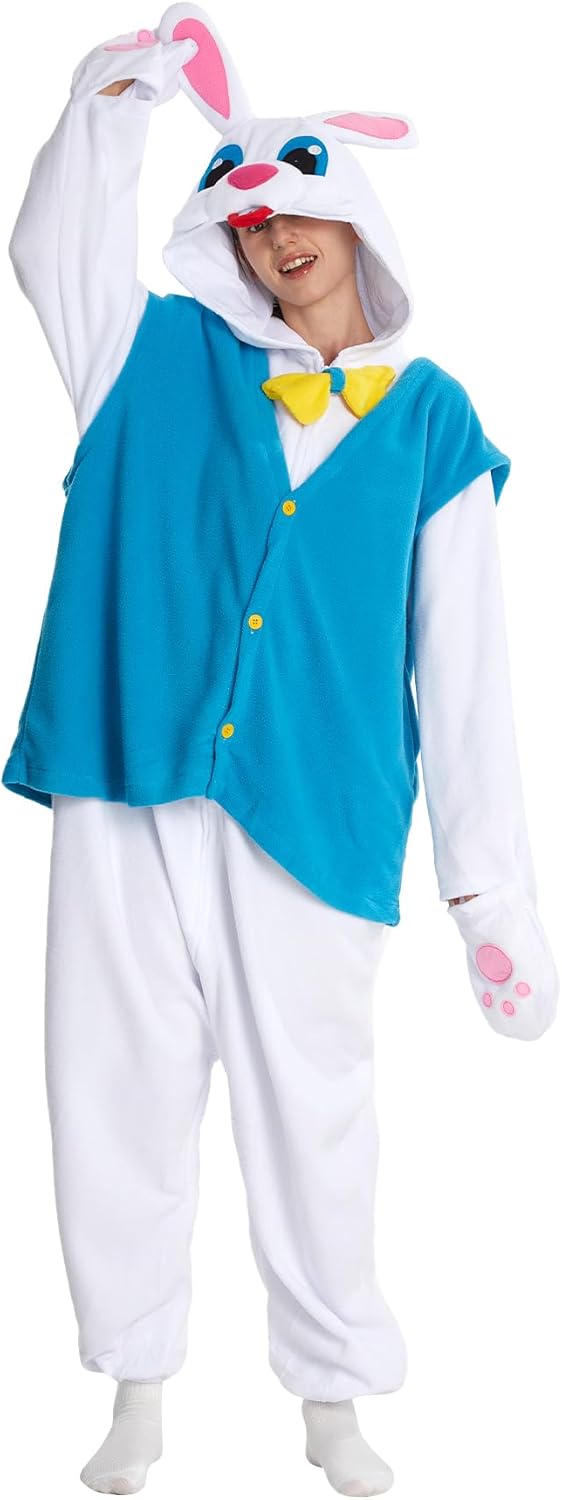 Adult Onesie Rabbit Costume Easter Unisex Cosplay Plush Animal Pajama Halloween Cute Jumpsuit for Women Men