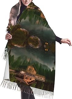 Lake and Wood Cottage Scarf for Women Winter Warm Scarves, Cashmere Feel Tassel Fashion Scarfs, Pashmina Shawl and Wraps