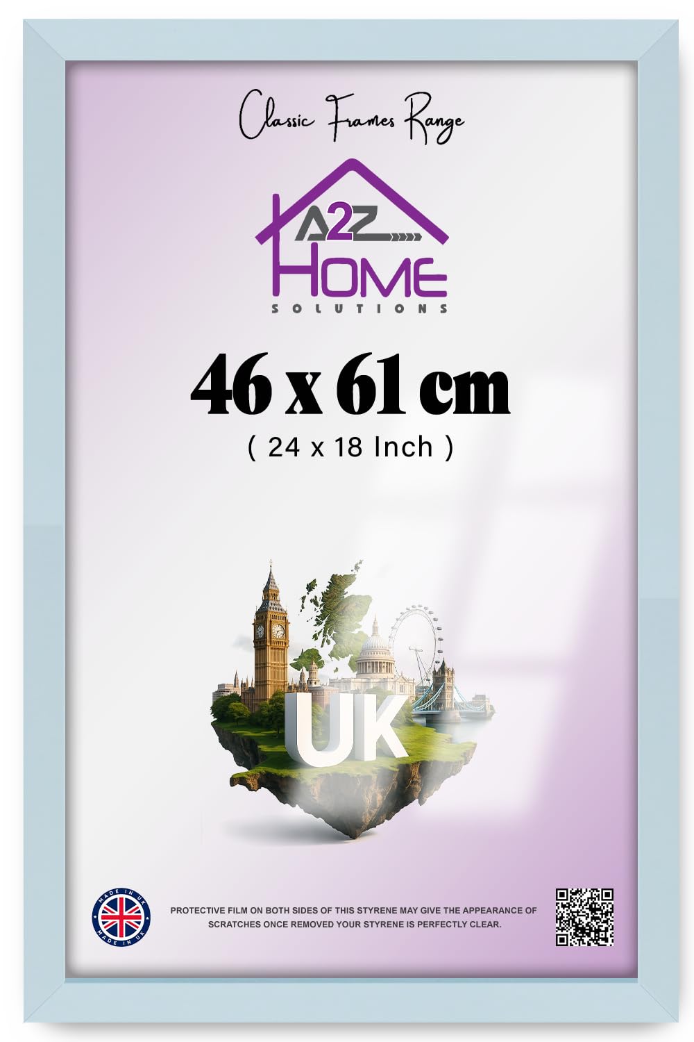 A2Z MDF Eton Wood Picture Poster Frame 46x61cm | Polished Styrene Front | Portrait & Landscape Display | Wall Hanging Hardware Included | Ideal for Photos, Canvas, Paintings, Art Gallery – Light Grey