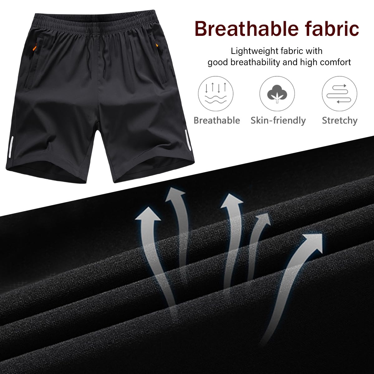 Lot de 3 Short Sport Homme avec Poche Zippée Shorts de Course à Pied Séchage Rapide Leger Pantalon Court Été Respirant Short Running Jogging Fitness pour Hommes, Taille S-6XL