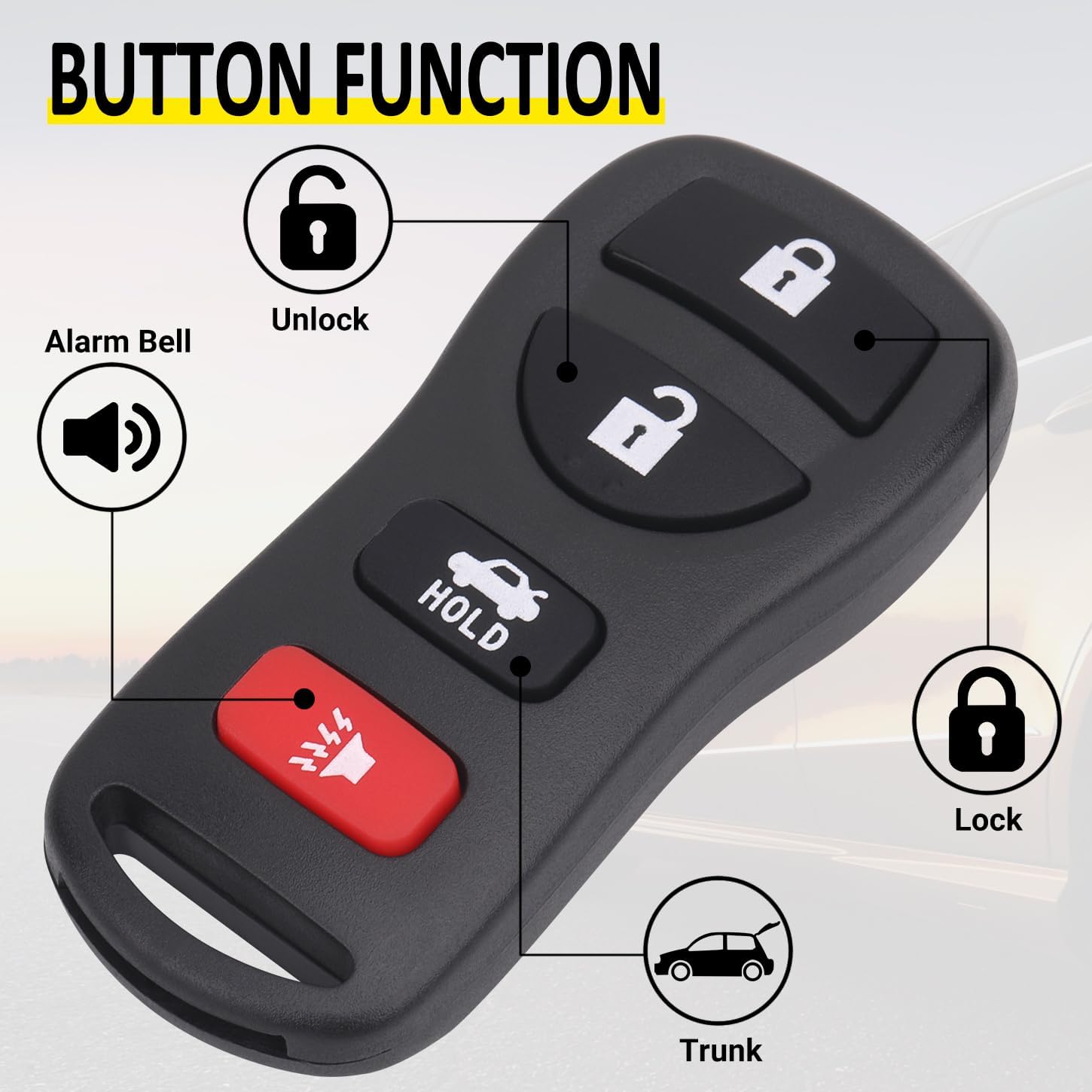 Vurkcy Keyless Entry Remote Control Car Key Fob Compatible with Infiniti EX35 FX35 FX45 I35 G35 QX56, Nissan Altima Armada Maxima Quest Sentra 350Z, Replacement for KBRASTU15 (Pack of 2)