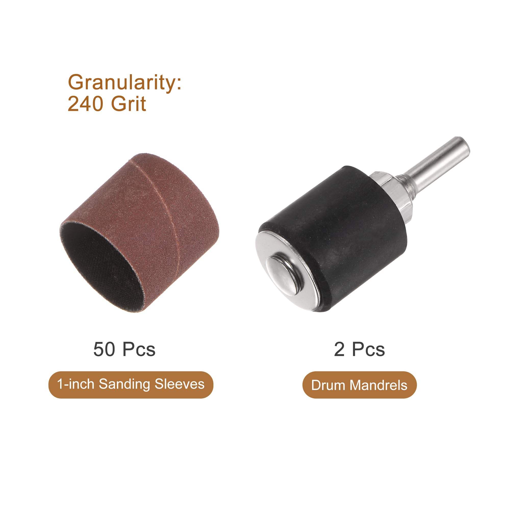sourcing map Juego de 50 fundas de lija de 1 pulgada de grano 240 con 2 mandriles de tambor de 0.79 pulgadas para herramientas giratorias