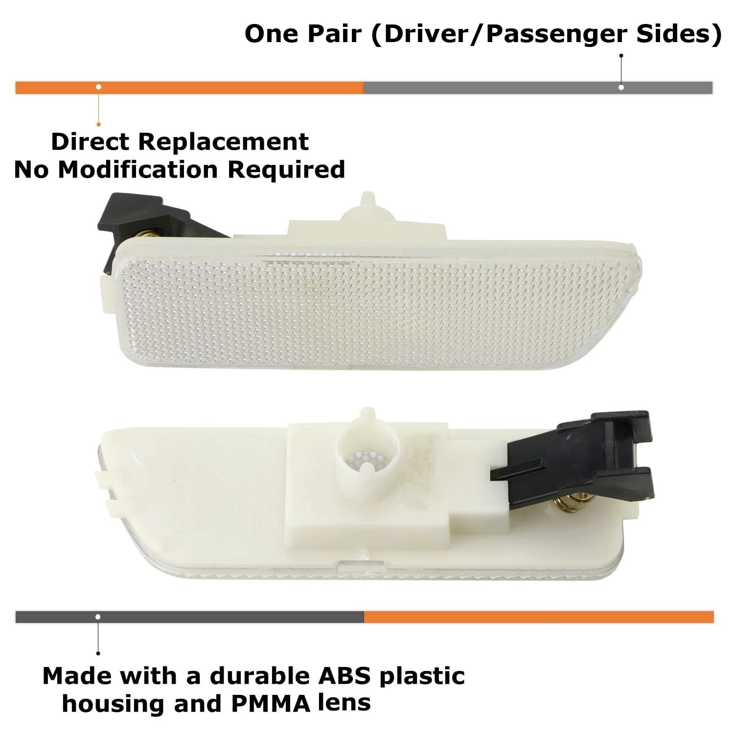iJDMTOY Euro Clear Lens Front Bumper Side Marker Lamps Housings Compatible with Volkswagen: 1999-2005 MK4 Golf GTI R32 Rabbit Jetta, Replace OEM Amber Sidemarker Lamps