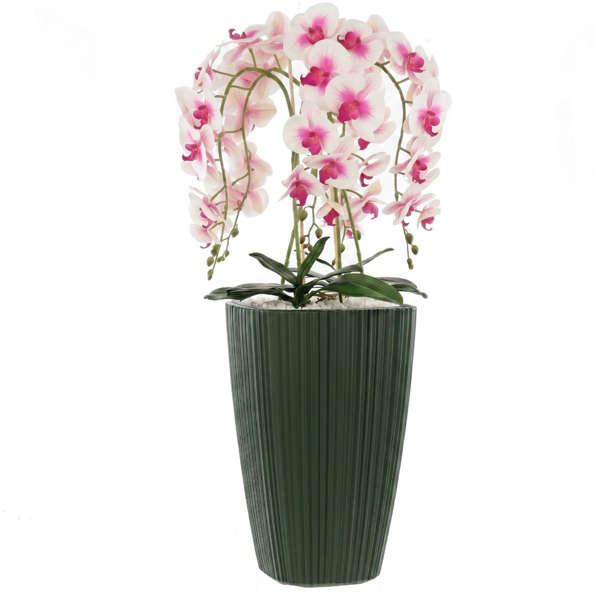 botle Sztuczna orchidea, kremowa kaskada, bukiet kwiatów w doniczce, zielony, wys. 95 cm, gumowane kwiaty, 5 pędów, dekoracja domu, biura, piękna, stylowa