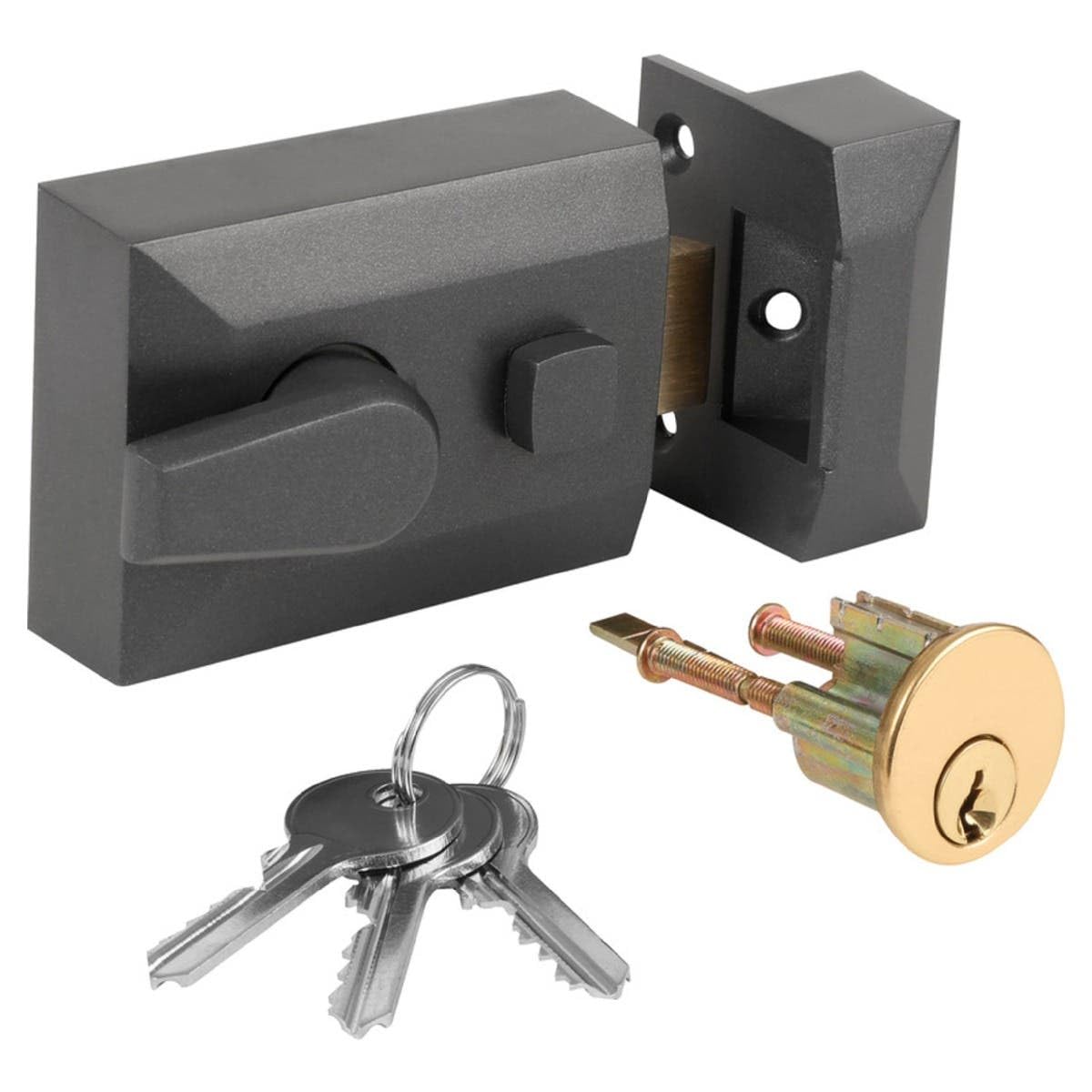 Deadlocking Double NightlatchStandardGun MetalHardware Solutions from B&Q