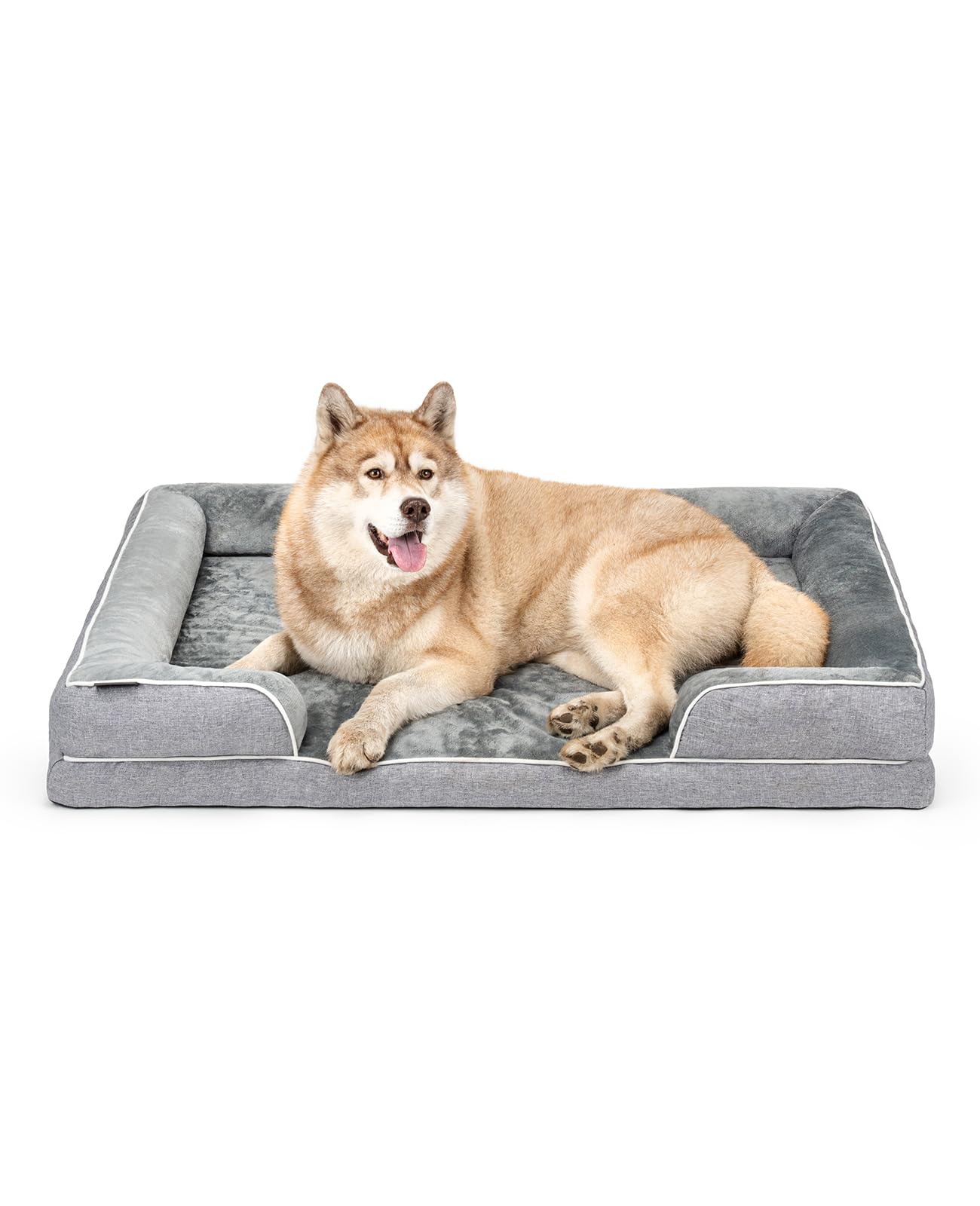 lionto Letto ortopedico per cani, 122x89x20 cm, con bordo rialzato, Cuscino robusto in flanella, fodera rimovibile e lavabile, antiscivolo, per cani piccoli, grandi e gatti, grigio