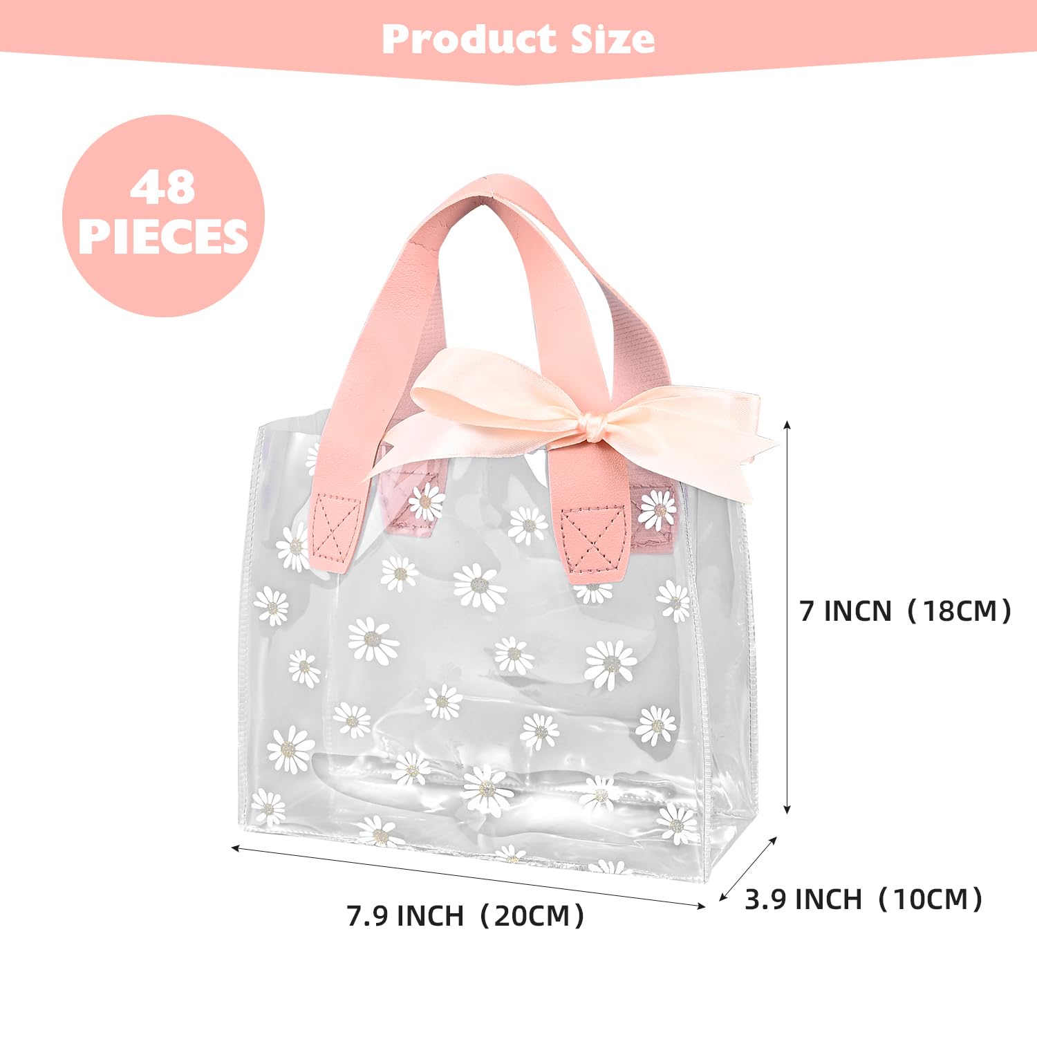48 Pcs Clear Daisy Gift Bags With Handles Plastic PVC Goodie Bags With ...