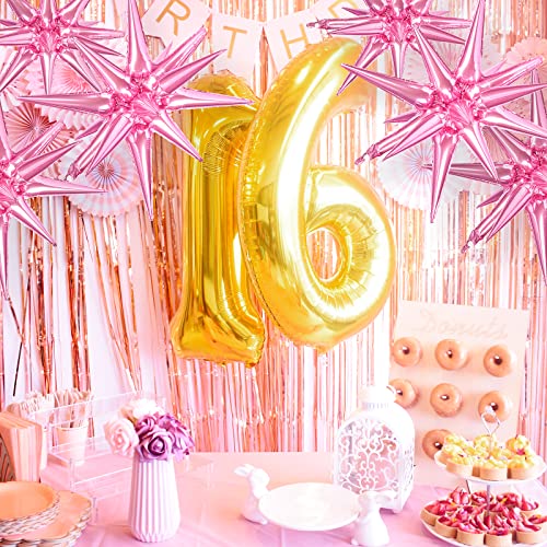 Image of PartyWoo Pink Star Spike Balloons 6pcs Explosion Foil Mylar Balloons