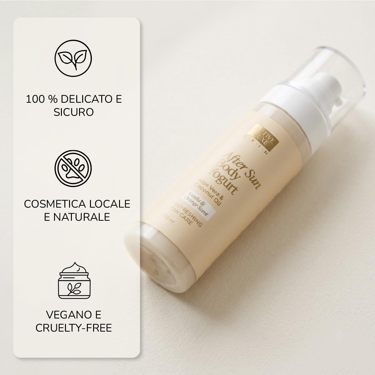 Active Luxe After Sun Body Yogurt – Crema Doposole Corpo, 120 ml | Aloe Vera & Olio di Cocco, Moisturizer Idratante Aftersun per Viso & Corpo, Cura della Pelle Naturale