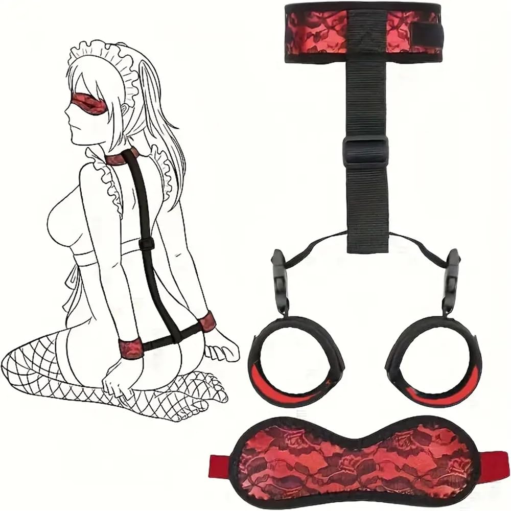 HAZURE Rêštráints Accessorio per Coppia da Donna Giocattolo Regolabile Sexy in Pelle, Gioco Cosplay con Benda sugli Occhi, Rosso
