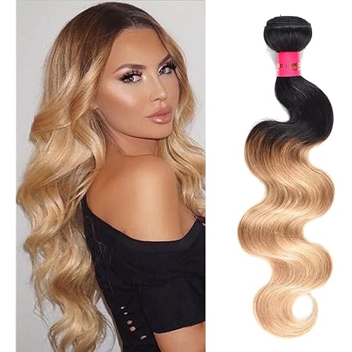 WOME Ombre Brazilian Hair Body Wave Ombre Human Hair Bundles 1 Bundle Hair Weaves 8A Grade Human Hair Extensions (18", Color 1b/27)