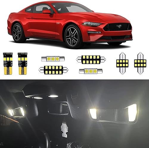 Paquete de 8 luces LED interiores de repuesto para Ford Mustang 6000K de 6000 K, color blanco súper brillante, paquete de bombillas LED de cúpula de