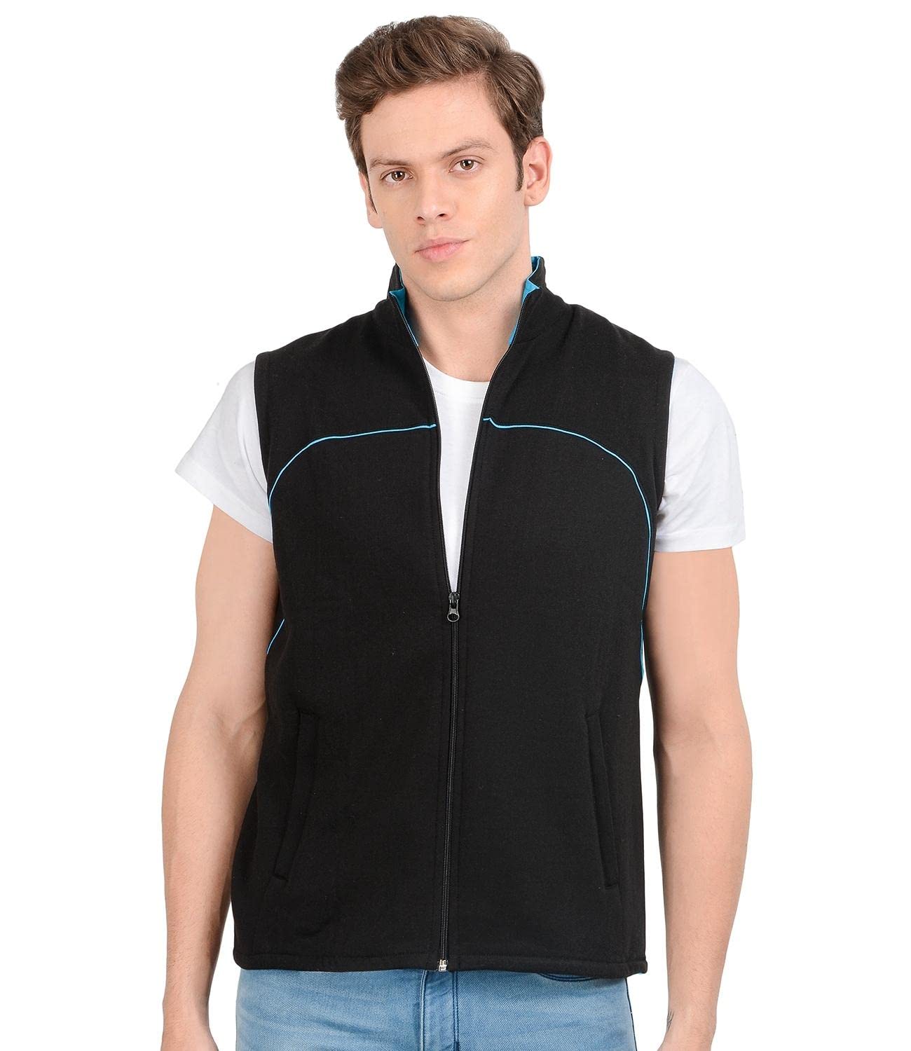 Men's Blended Cotton Regular Fit Sleeveless Standard Length Casual Jacket