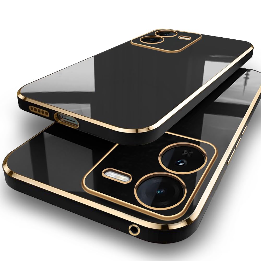 TheGiftKart Luxurious Golden-Plated Back Cover Case for IQOO Z9 5G | Raised Lips for Camera & Screen Protection | Shockproof Design | Stylish Back Cover Case for IQOO Z9 5G (TPU, Black) (B0D11S9JL8) Amazon Price History, Amazon Price Tracker