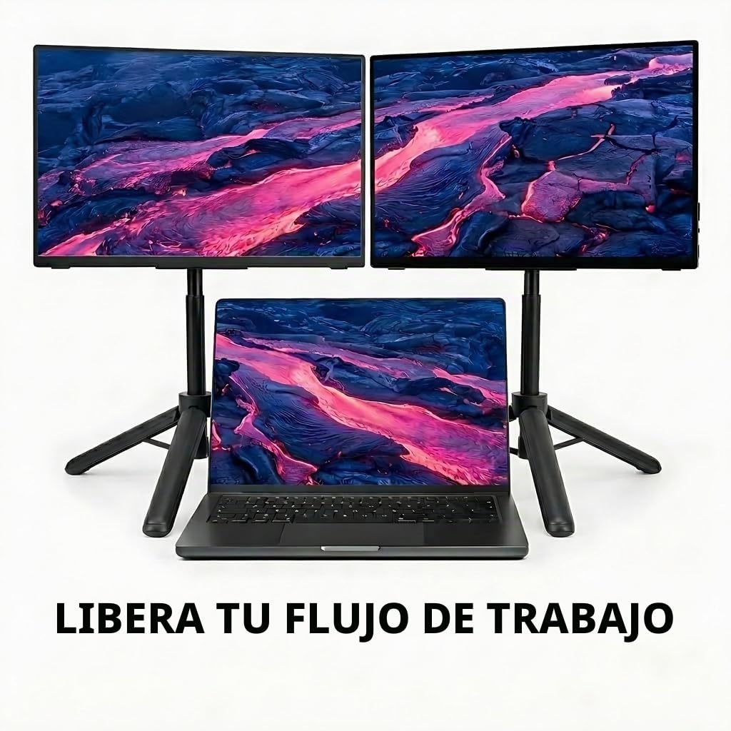 Soporte portátil para monitor de viaje, soporte de configuración apilable magnético ajustable para monitor portátil de 15,6 pulgadas, soporte plegable de metal para monitores y tablets de