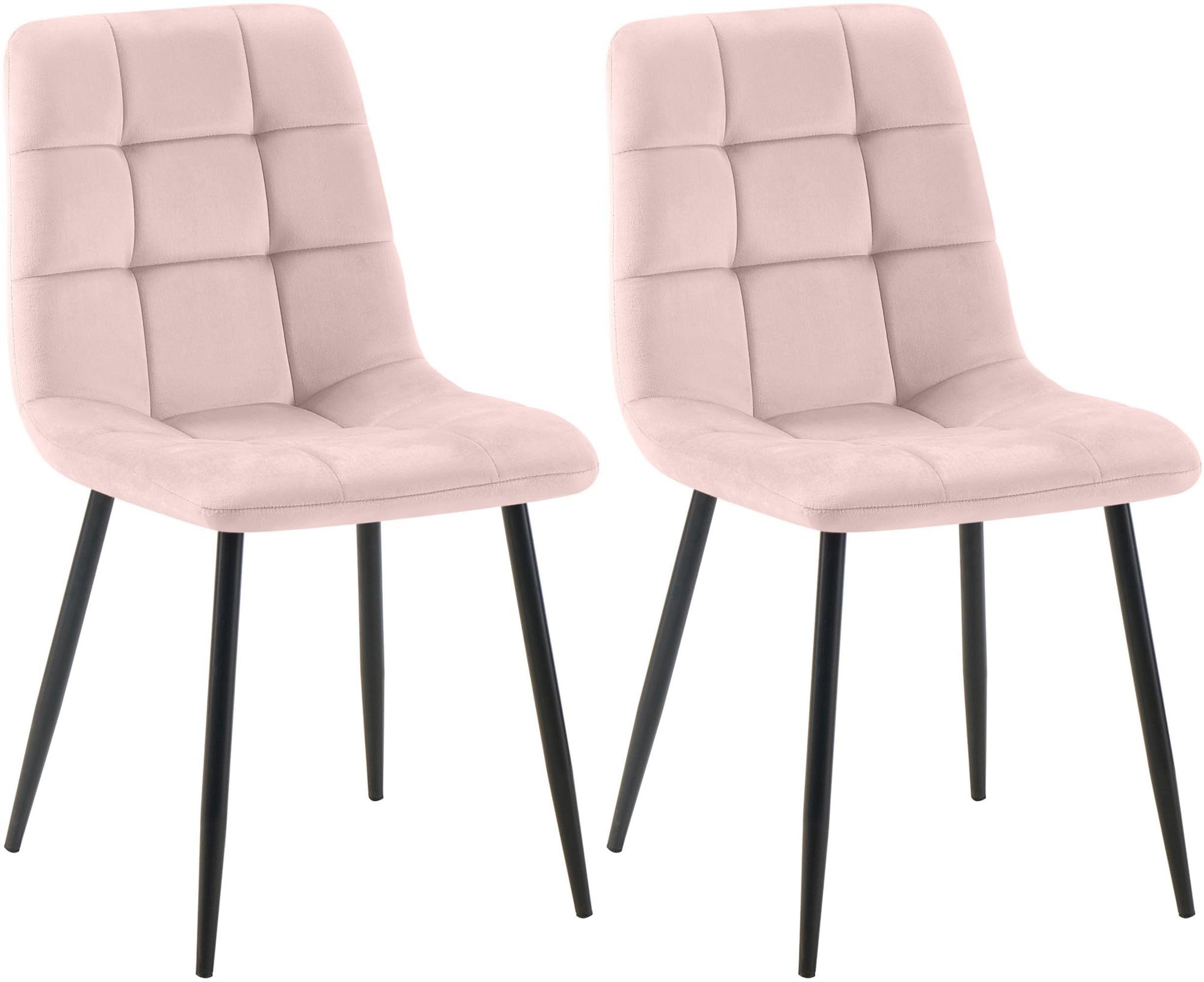 2er-Set Esszimmerstuhl Tilde, gepolstert, gesteppt, Metallgestell, pink (Samt)