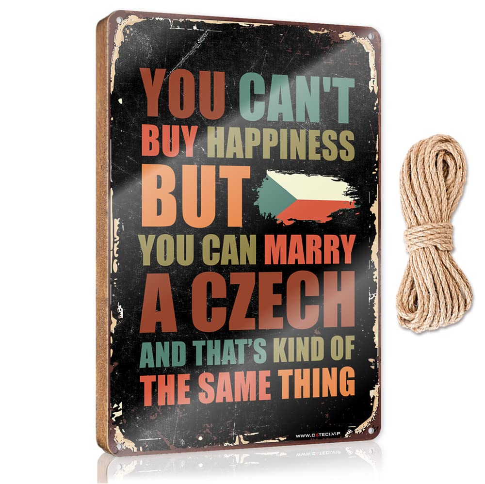 FZFN Wood Sign Decor You Can'T Buy Happiness But You Can Marry A Czech Wooden Sign Hello Winter Sign Fall Front Porch Decorations(15X28CM)