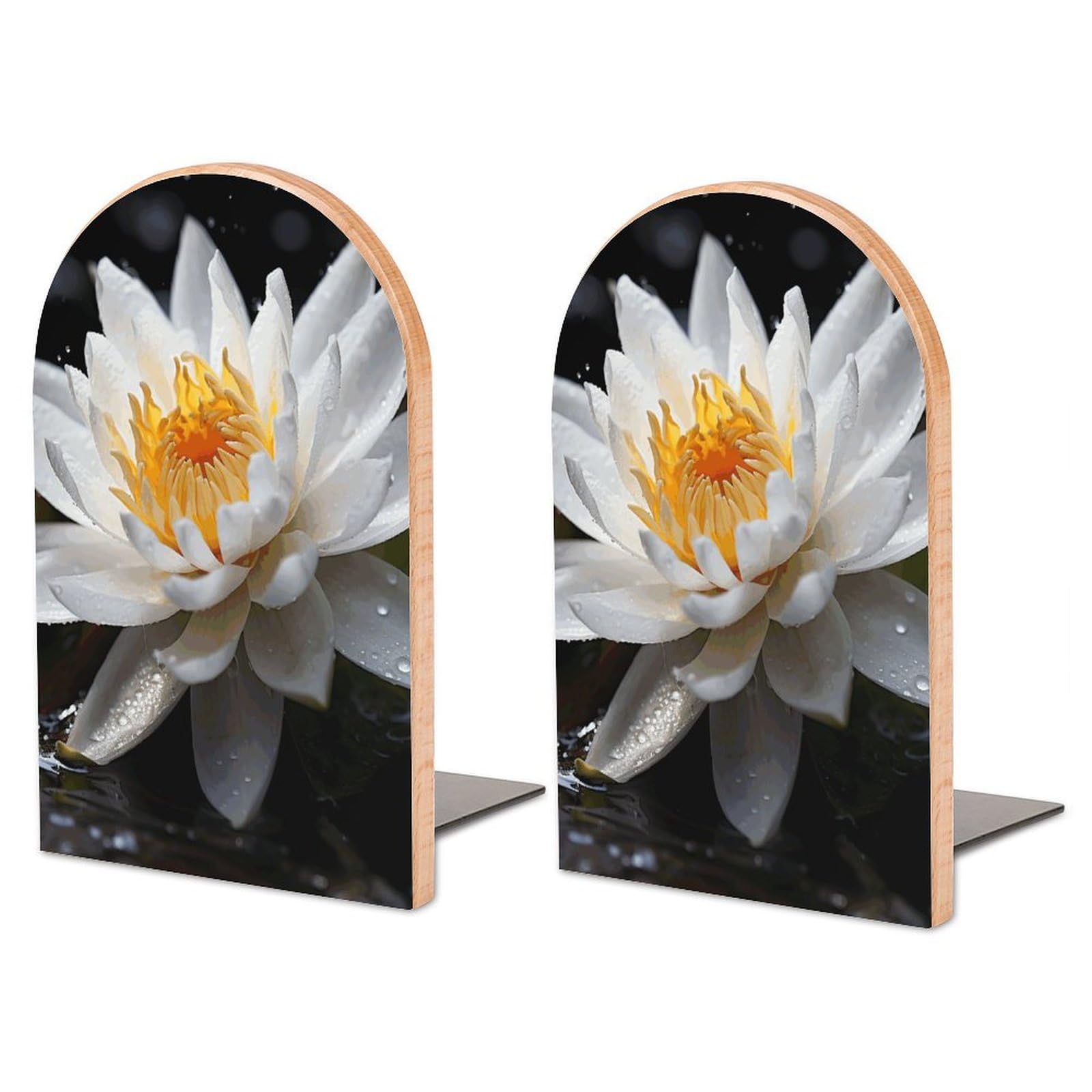 Serre-livres réglable en bois de hêtre et fer lotus blanc pour l'organisation de bureau