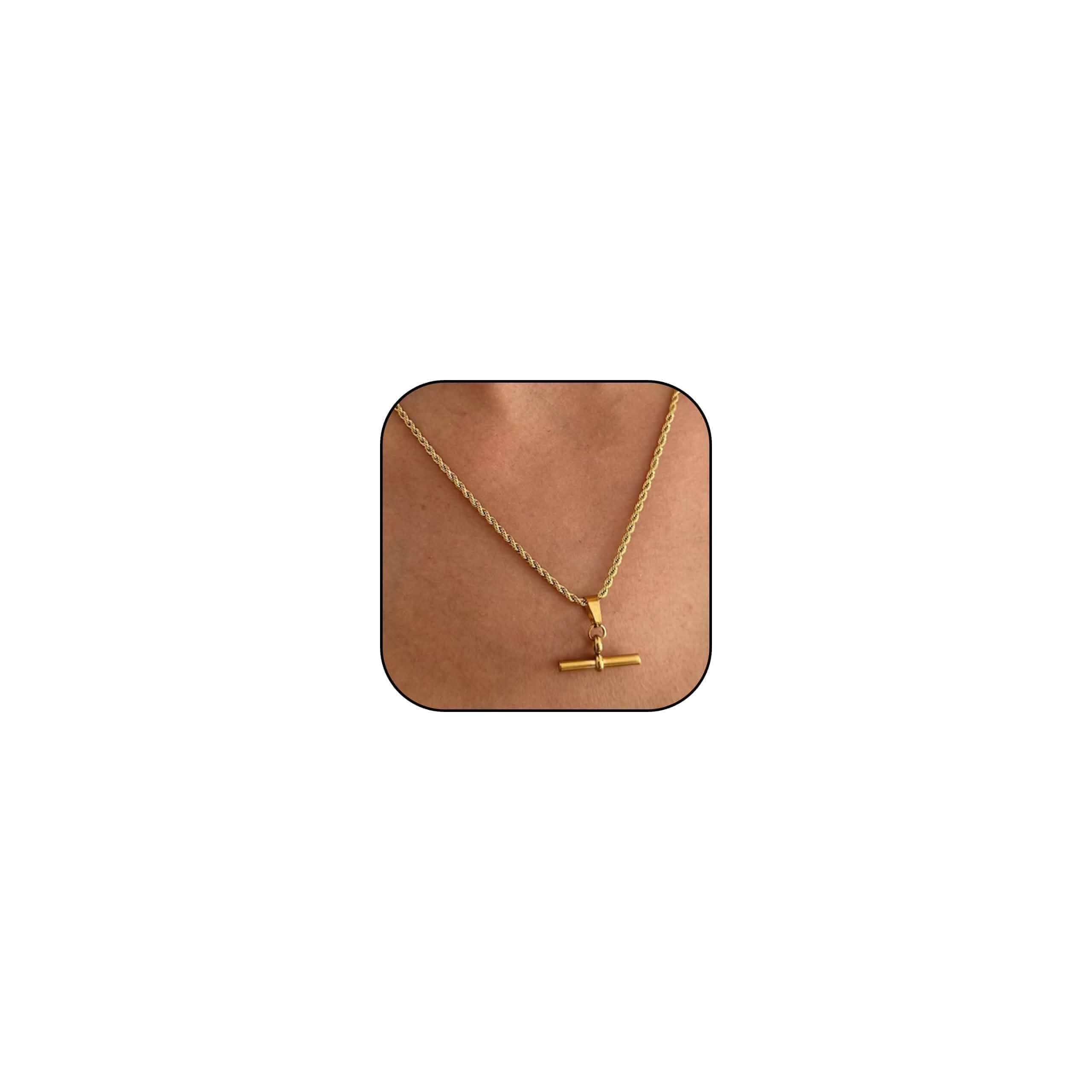 JAVARNV Gold T Bar Necklace for Women Toggle Bar Pendant Layered Chain Necklace Minimalist Gold Jewelry for Daily Outfits