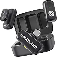 Hollyland LARK A1 Duo – Microfone Sem Fio Mini para iPhone 15/16 e Android (2TX + USB-C RX + Case de Carregamento), Microfone Magnético para YouTube, TikTok, Podcast e Entrevistas (Preto)