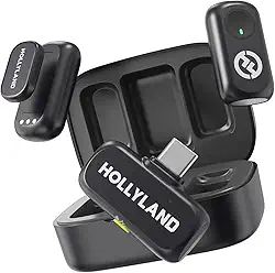 Hollyland LARK A1 Duo – Microfone Sem Fio Mini para iPhone 15/16 e Android (2TX + USB-C RX + Case de Carregamento), Microfone Magnético para YouTube, TikTok, Podcast e Entrevistas (Preto)