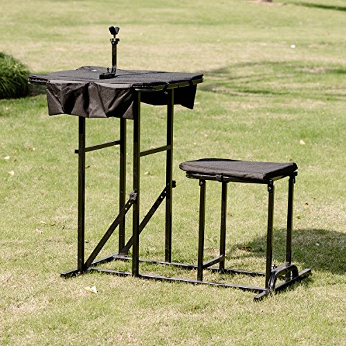 Goplus Portable Shooting Table Seat Set, Deluxe Shooting Bench with Adjustable Gun Rest and Ammo Pockets for Outdoor Range and Hunting
