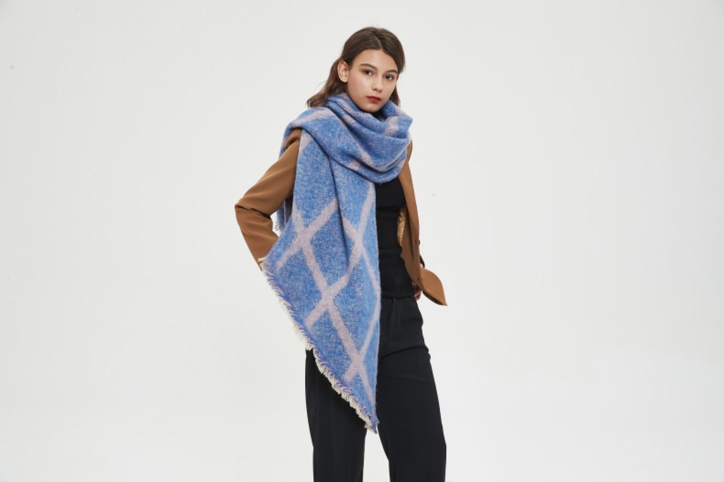 Sciarpa Donna Scialle Uomo Sciarpa da Donna con Sciarpa Diagonale A Quadretti Autunno E Inverno