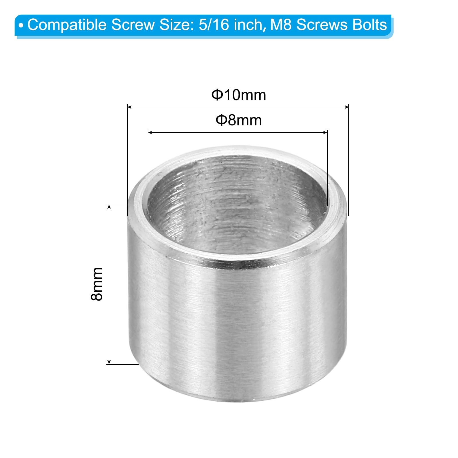 PATIKIL M8 Stainless Steel Spacers, 12Pcs Metal Spacer 8mm ID x 10mm OD x 8mm L Screw Standoff for 5/16" or M8 Screw - Image 2
