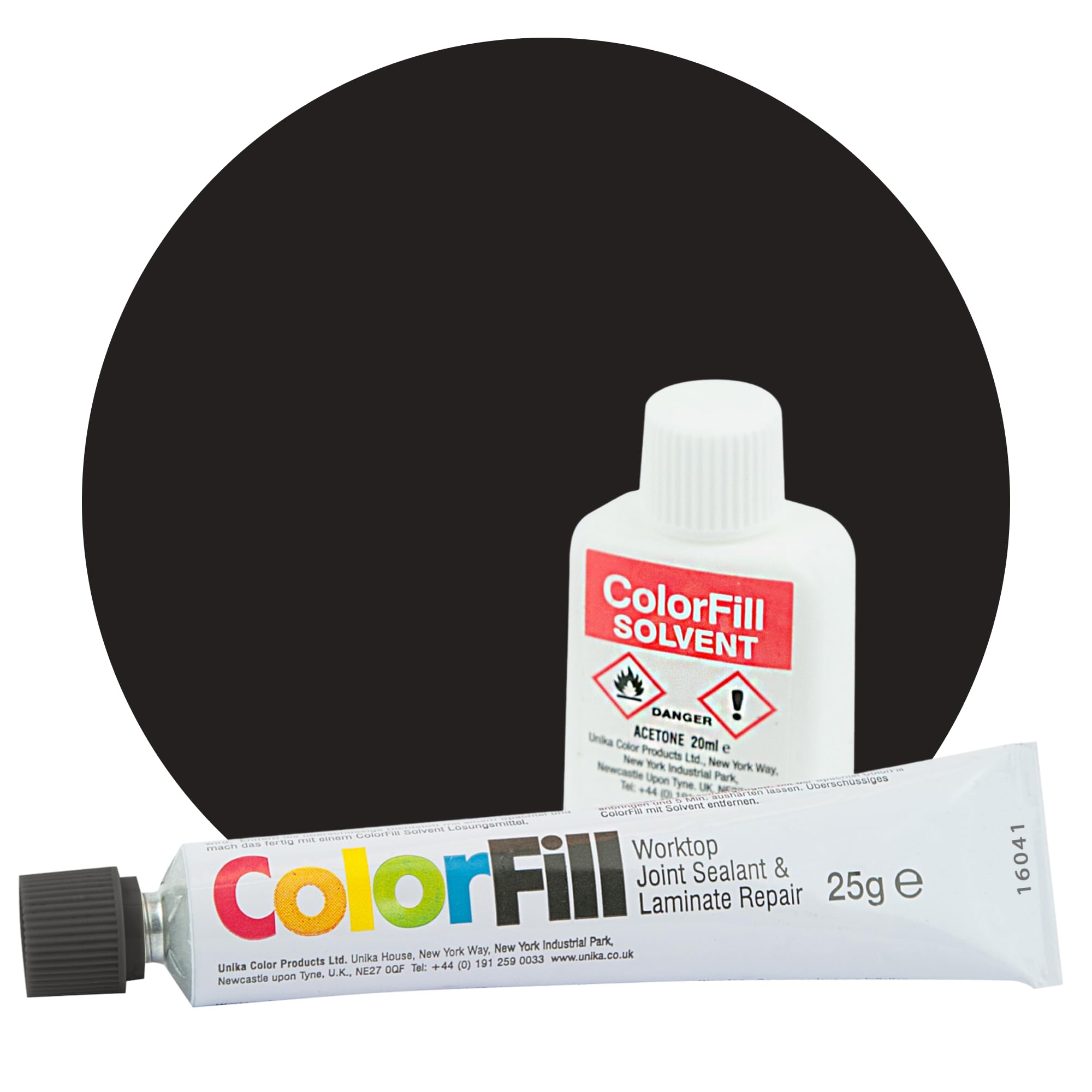 Unika Black Granite Colorfill (Cf145) – Laminate Worktop Repair And Joint Kit, Joint Compound, Sealant & Filler | 25G Tube + Applicator + 20Ml Solvent – Kitchen Worktop Scratch Repair