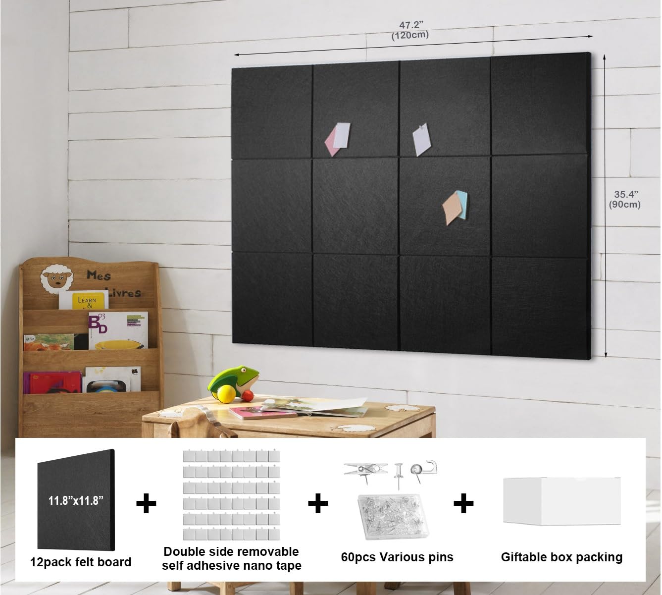 Large Bulletin Board - 48 X 36 Inches 12 Pack Felt Wall Tiles With Safe - View #9