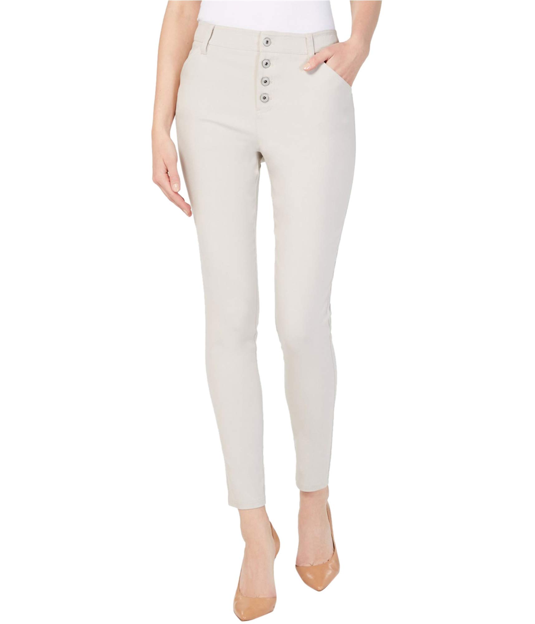 I-N-C Womens Exposed Button Casual Trouser Pants Beige 10