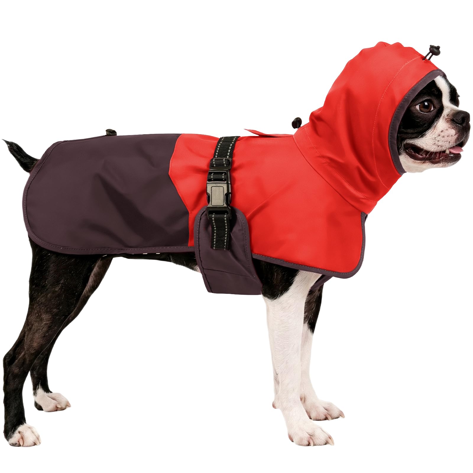 OUOBOB Dog Raincoat Waterproof Hooded Jacket for Large Dogs RedBrown L