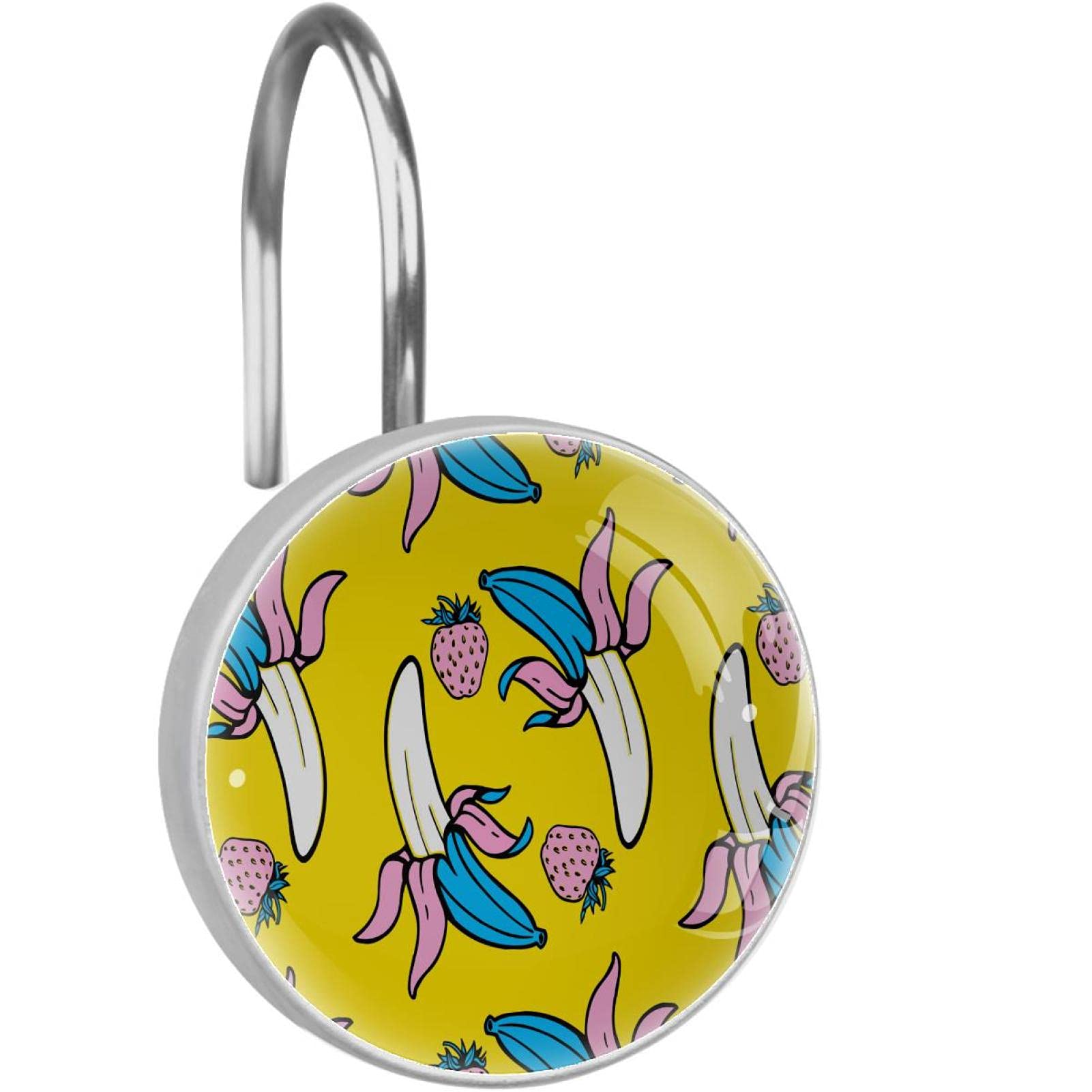 Rideau de douche déco été avec 12 anneaux inox fruits rigolos