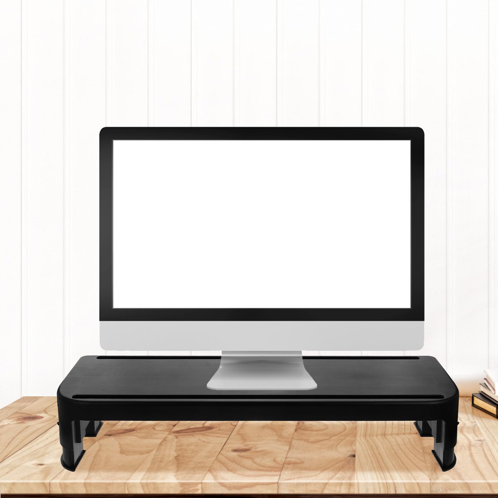 Supporto per Monitor del Computer Regolabile in Plastica Nero, Scaffale Alza Monitor per Organizzare Scrivania Posizionamento Stabile, per Ufficio