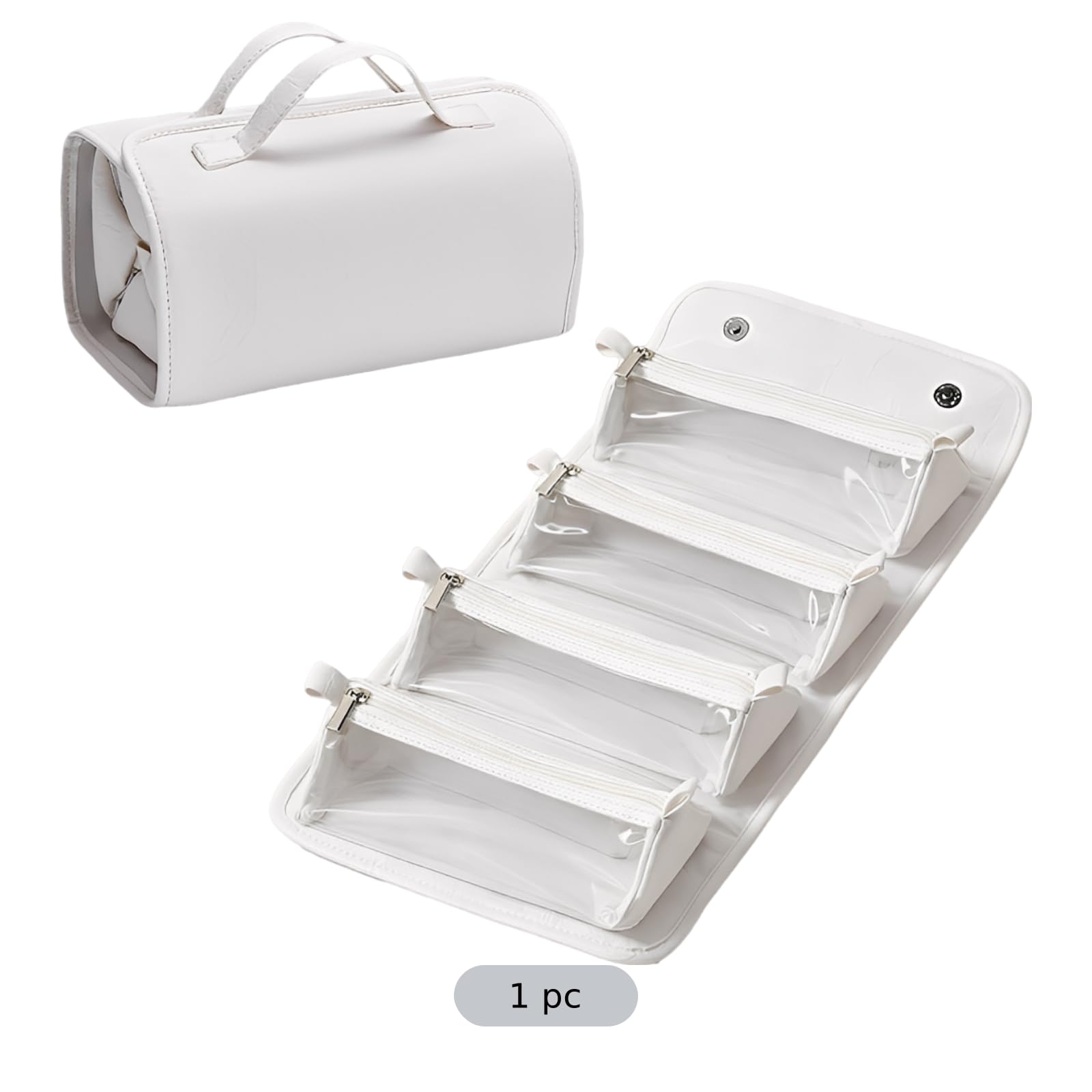Trousse de Maquillage de Voyage 4 en 1 détachable à Enrouler, Grand Organiseur cosmétique imperméable, 4 Pochettes Transparentes, Sac de Toilette Suspendu Portable, 9,4 x 5,5 x 4,7 in, pour Voyage de