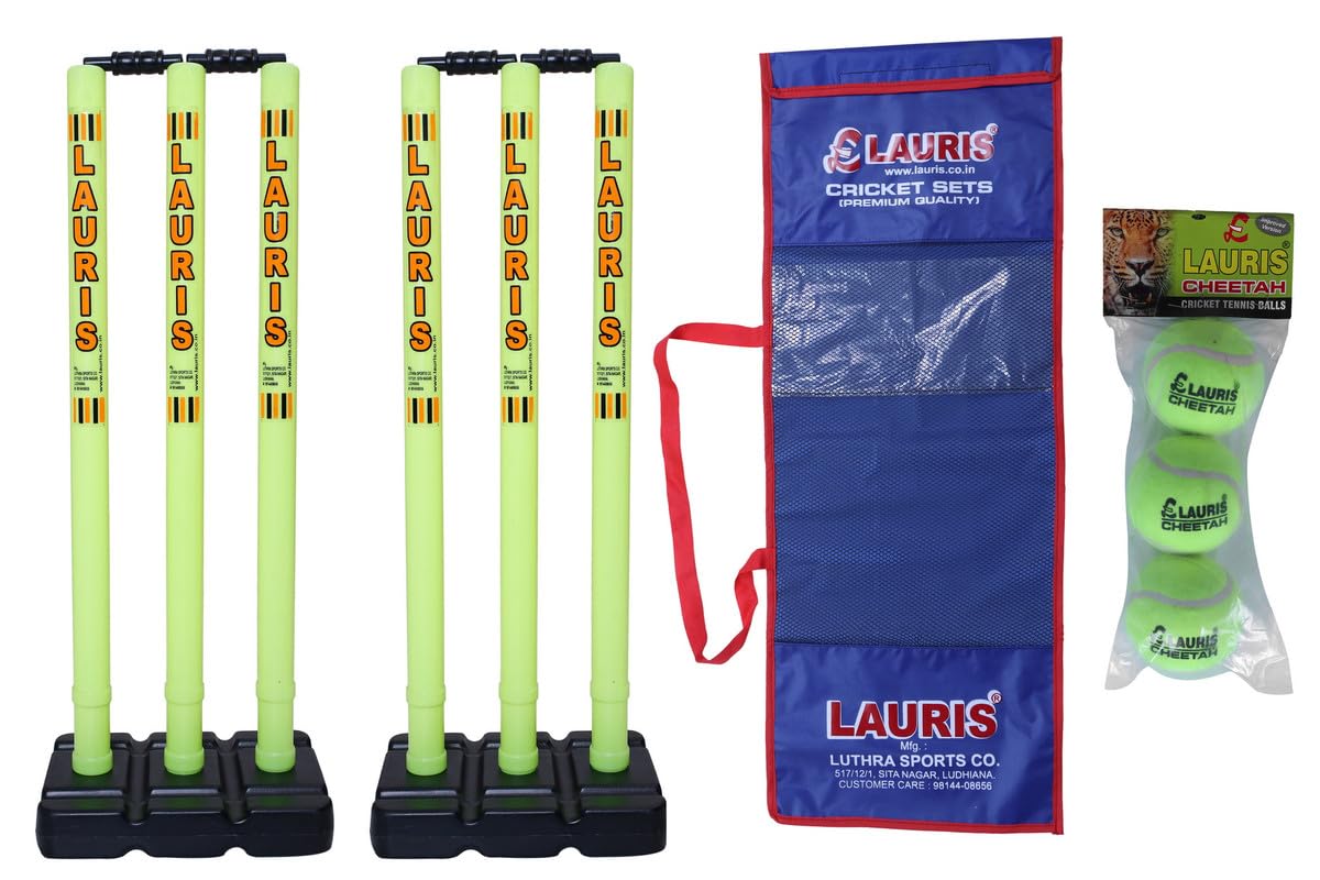 Cricket Plastic Wicket Stump Set Full Size 2 Sets with Stand Having 6 pcs Wickets with 4 Bails and 2 Bases with A Beautiful tetron Bag and Set of 3 Cotton Balls Free-picture-22