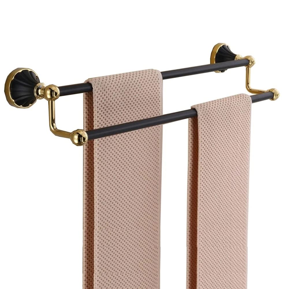 Porte-serviettes double séchage rapide en métal noir et doré fixation murale
