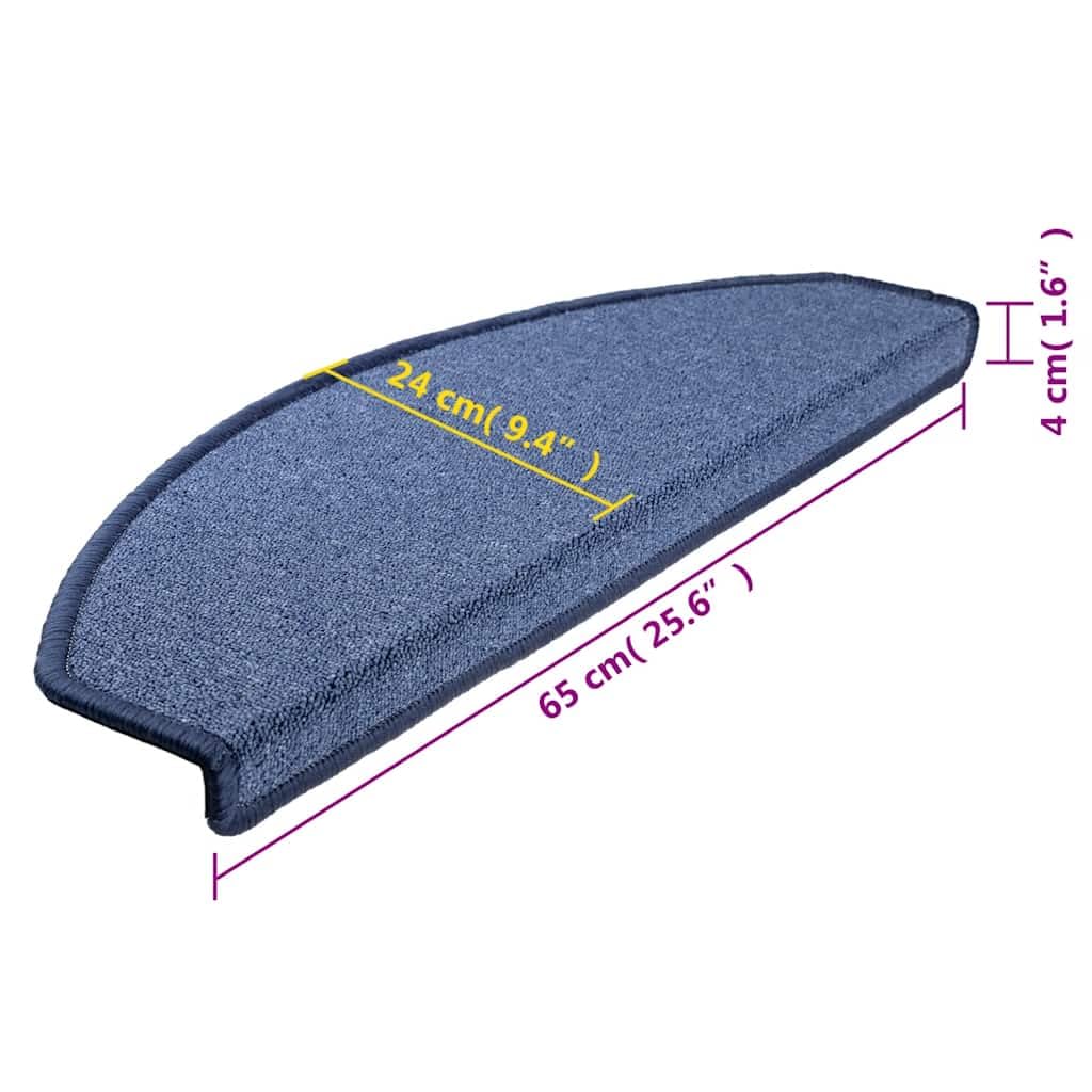 15 pcs Tapis d'escalier 65x24x4 cm Bleu