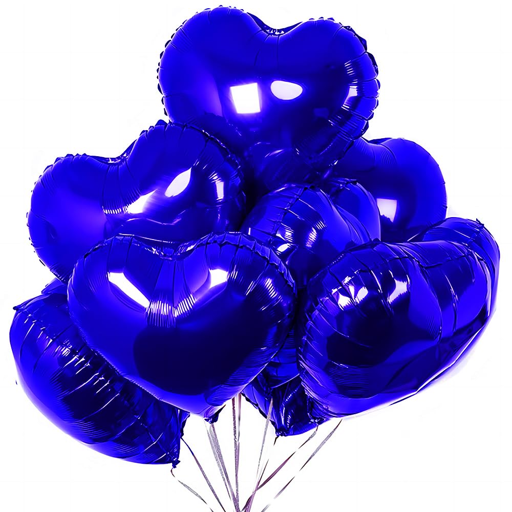 wrovitik 12 pcs Blue Heart Foil Balloons,18 Inch Heart Shaped foil Balloon Love Balloon for Wedding Decoration Party Balloon Birthday