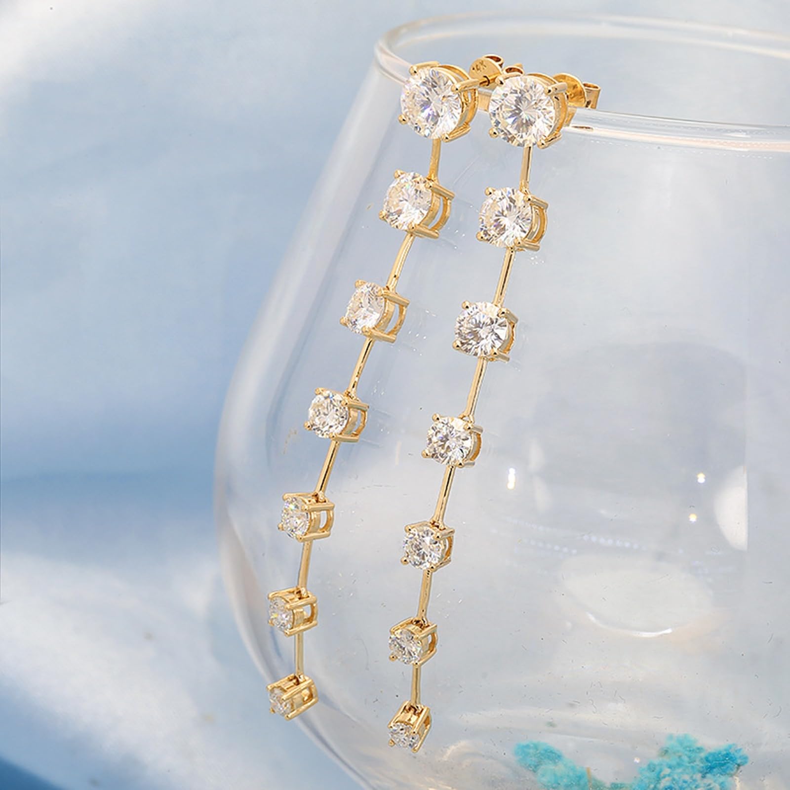 Orecchini in oro, moissanite, da uomo, a catena lunga con 6,2 carati, rotondi in moissanite, idea regalo per donne