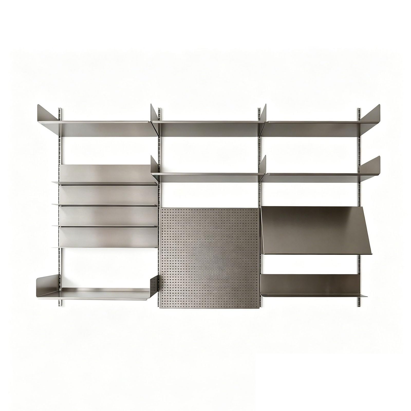 Panel Perforado Pared Metal Acero Inoxidable Organizador Pared Cocina Altura de Estantes Ajustable Pegboard Organizer Kit Capacidad de Carga de 50Kg por Estante